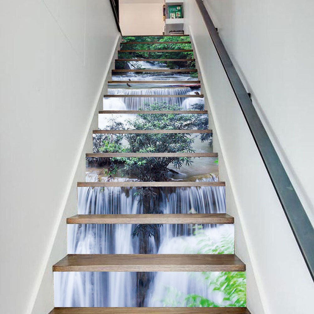 Pegatinas de vinilo para decoración de escaleras, adhesivos de pelar y pegar extraíbles para decoración del hogar, Río y bosque, Renovatie