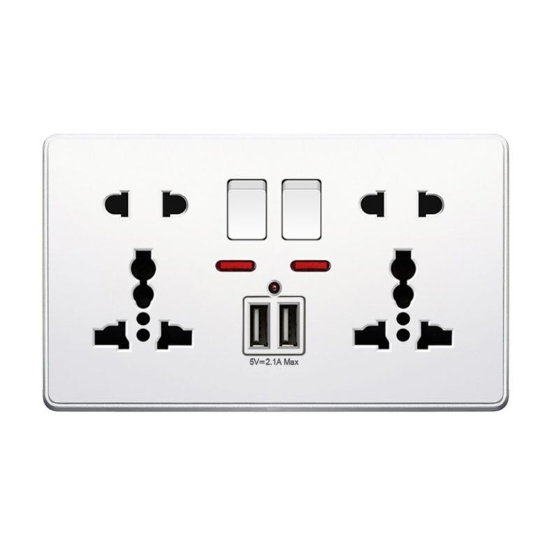 Multifunction UK 13A Wall Socket Push Button 2.1A Double USB Charging Ports Three-hole Two-hole Home Wall Outlet Button