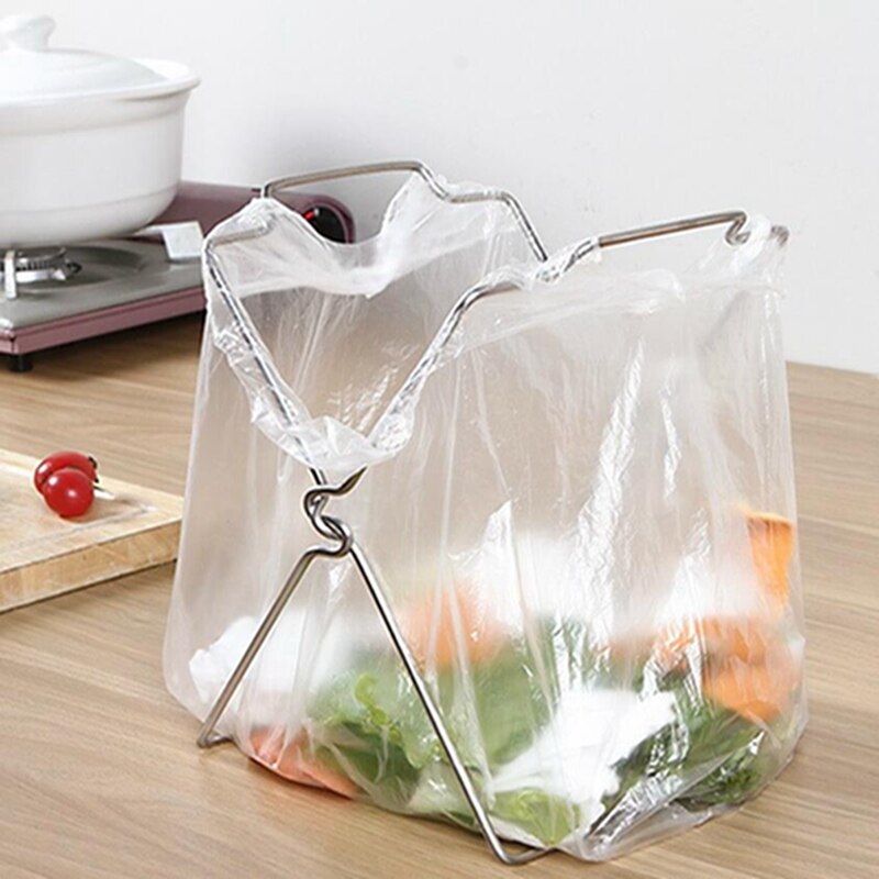 Plastic Bag Hanging Rack Stand Rack Stainless Steel Garbage Bag Kitchen Rag Folding Garbage Storage Clean Bags