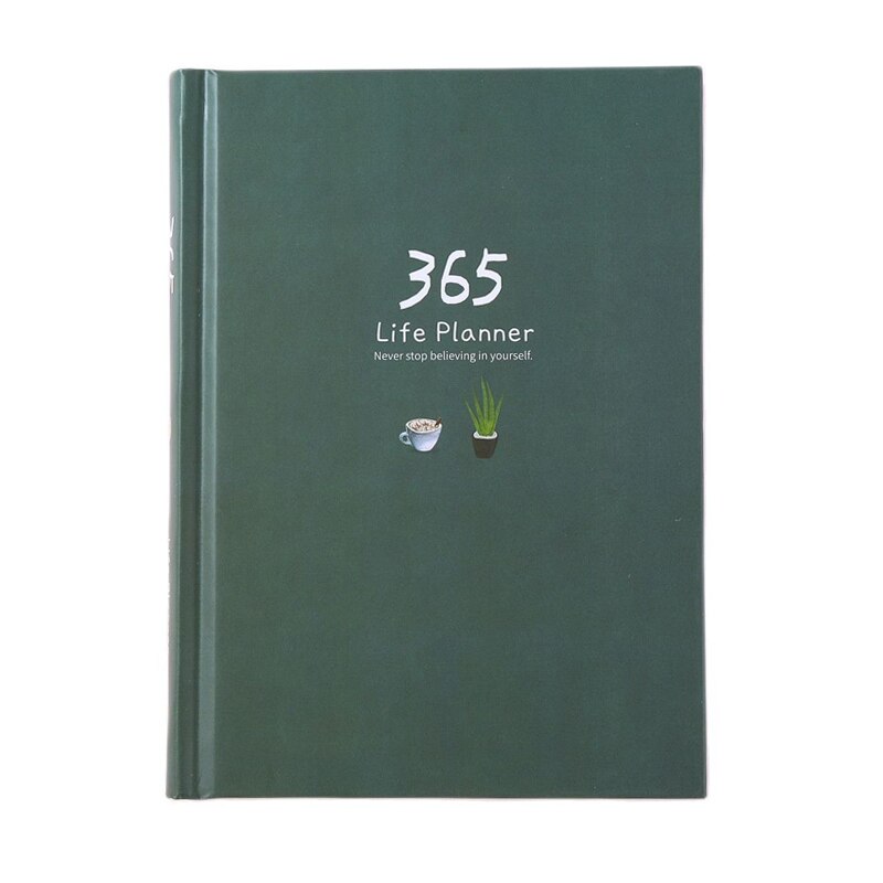 365 suunnittelija agenda muistikirja värikäs sisäsivu kuvitus vuotuinen päiväsuunnitelma päiväkirja päiväkirja kirja ennätys elämän paperitavarat: Tummanvihreä