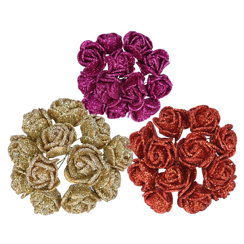 Ramo de flores artificiales de espuma con purpurina brillante, ramo decorativo de rosas de 2cm, decoración para de boda, 72 Uds.