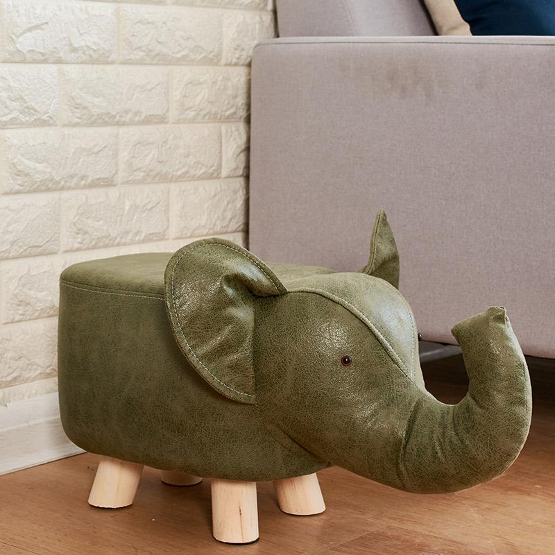 Massivt trä barnpall tecknad djurpall elefant soffbänk fotpall skor bänk