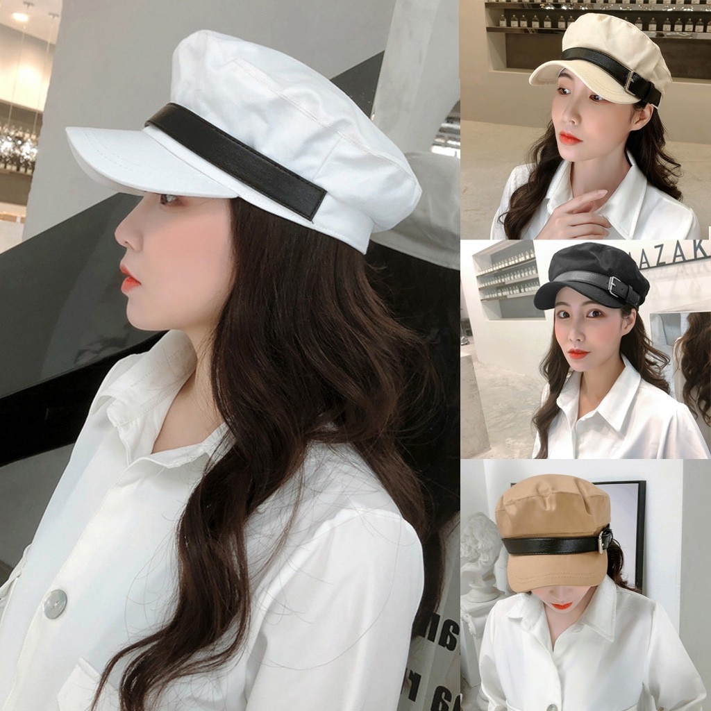Spring Winter Winter Vintage Women Solid Hat Belt Buckle Cap Navy Cap Plain Cap French Style Vintage Beret hats #O26