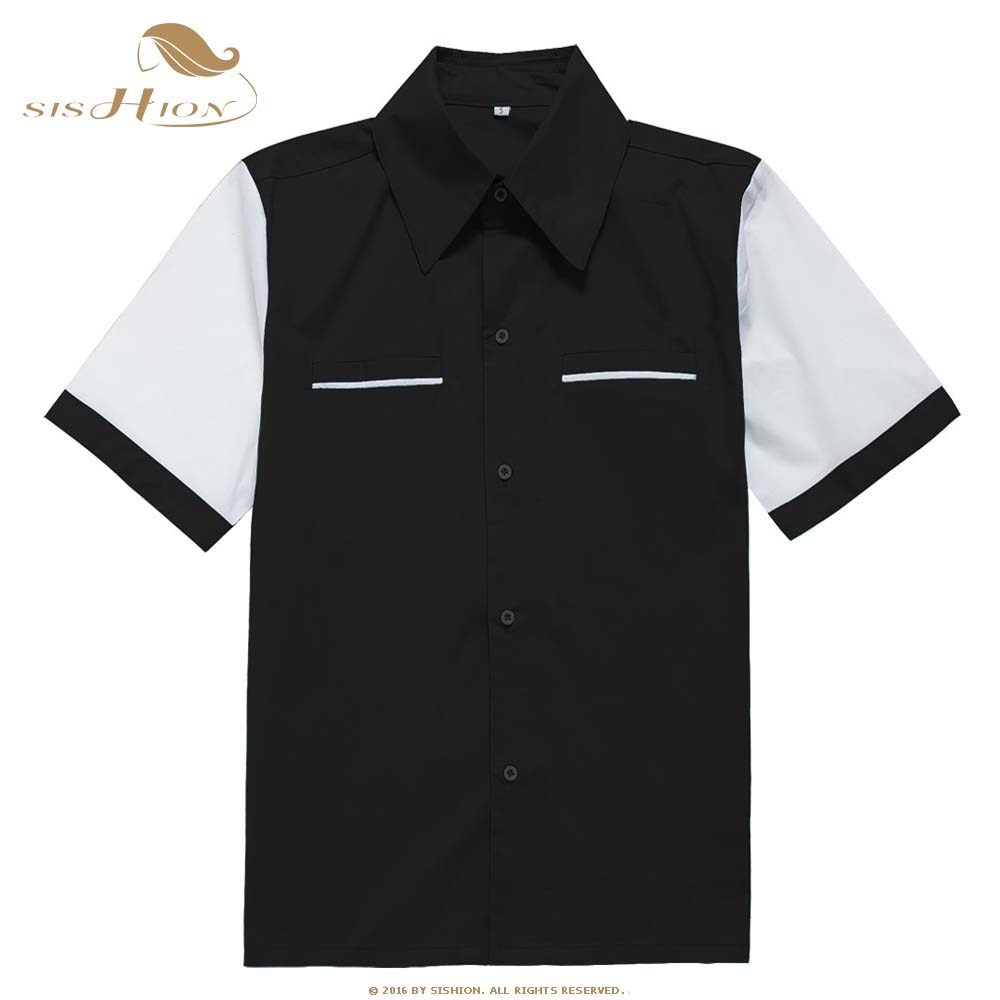 Sishion klassiek retro rockabilly overhemd  st112 zwart vintage overhemd met korte mouwen voor heren chemise homme plus size