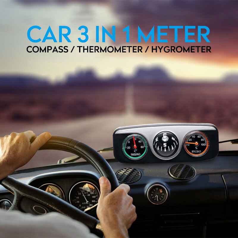 Vehemo 3in1 Compass Car Hygrometer Car Thermometer Ornaments Car Guide Ball Auto Outdoor Mini Camping