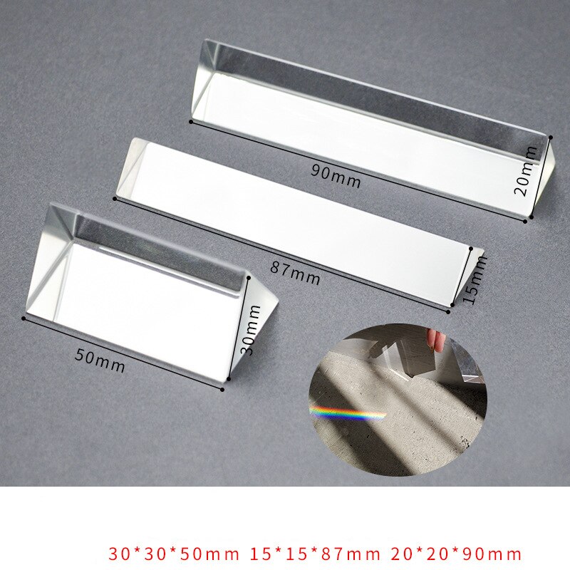 1PC Triangular Optical Prisms Glass Physics Teaching Refracted Light Spectrum Children Students Rainbow Maker 20x20x90mm