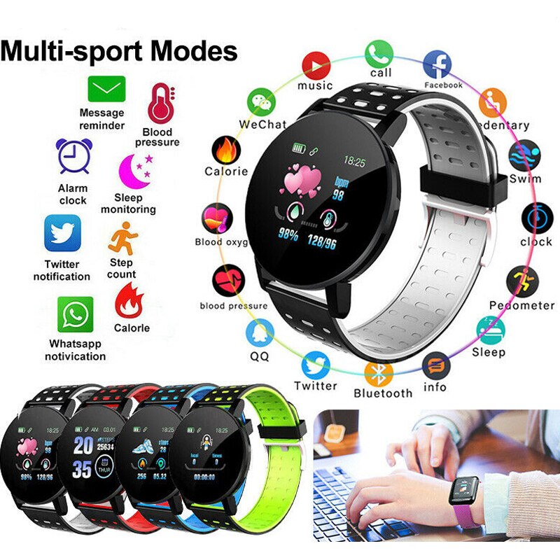 Elektronische Horloge Mannen Vrouwen Bloeddruk Waterdichte Sport Ronde Smartwatch Smart Klok Fitness Tracker Voor Apple Android