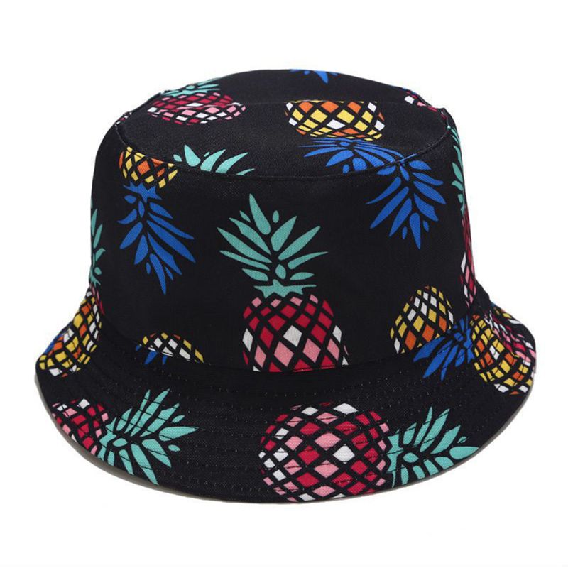 Unisexe été deux côtés porter réversible seau chapeau bohème ananas pastèque Fruits impression pliable pêcheur casquette: 4
