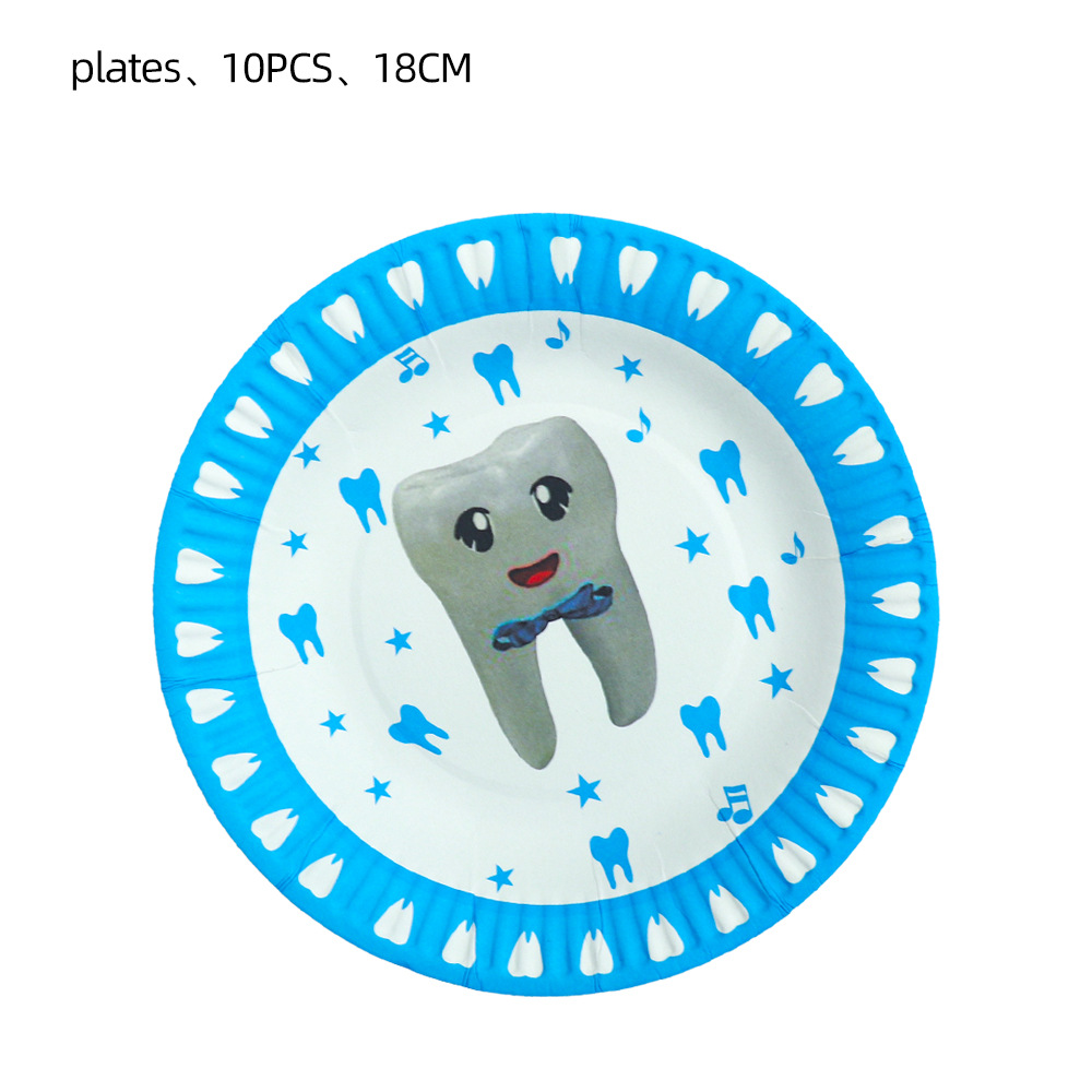 1set Boy/Girl My First Tooth Party Decor Supplies Disposable Tableware Paper Plates Cups DIY Baby Shower Birthday Tooth Balloon