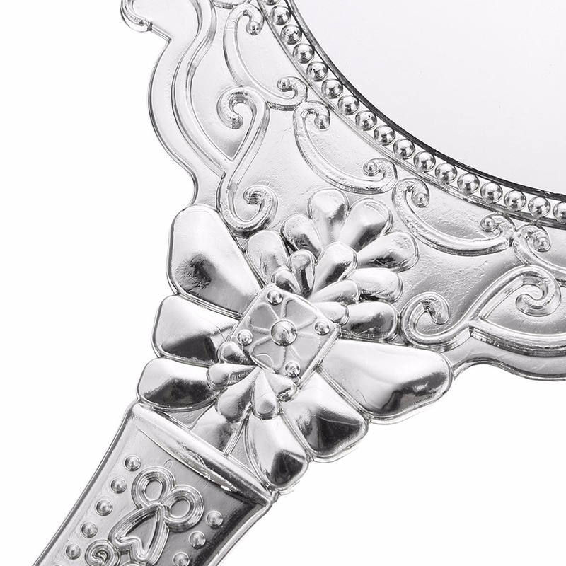 Espejo Vintage de plata para mujer, accesorio de maquillaje redondo, ovalado, con flores, para de belleza, 1 unidad