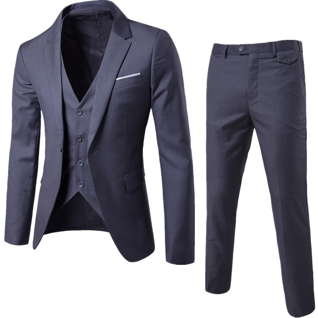 3 Stück Blazer Weste Weste Hosen Social Anzug Männer Solid Slim Fit Herren Hochzeit Blazer Vintage Business Anzug männlichen: Grau / L