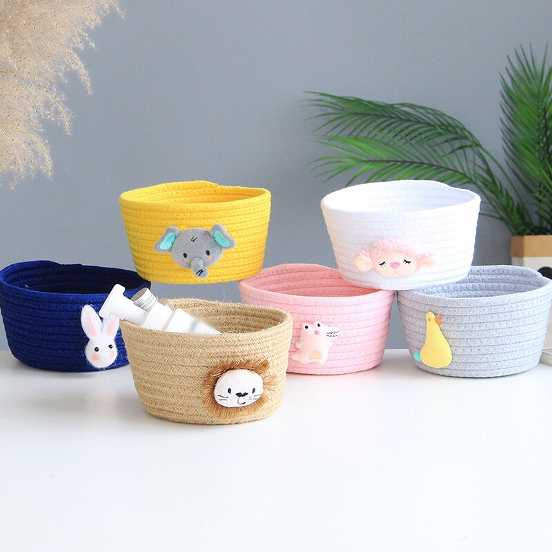 Animaux de bande dessinée tissé à la main panier de rangement enfants jouets organiseur de bureau articles divers boîte de rangement paniers à linge 16*9CM 1 pièces