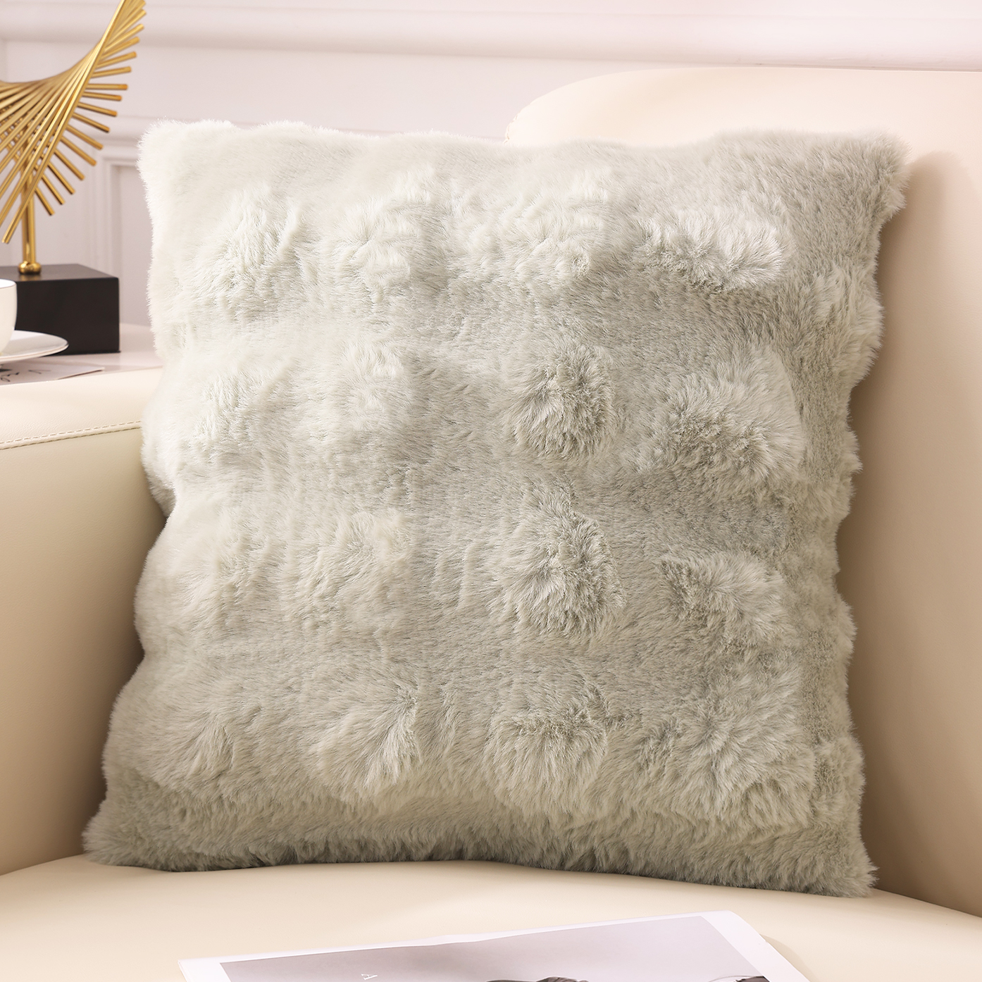 Olanly-fundas de almohada ultrasuaves para decoración de sofá, fundas de cojines suaves y acogedoras de piel sintética de conejo, cojines de felpa para sala de estar, cama y coche: 450*450 mm / Verde