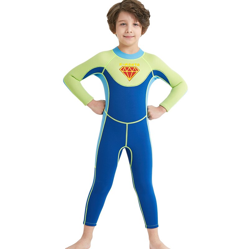 2.5mm Boy Superman Neoprene Wetsuit Keep Warm Spearfishing Diving Suit Children Surf Wet Suit X-MAN Swimming Suit for Boys: Blue / s