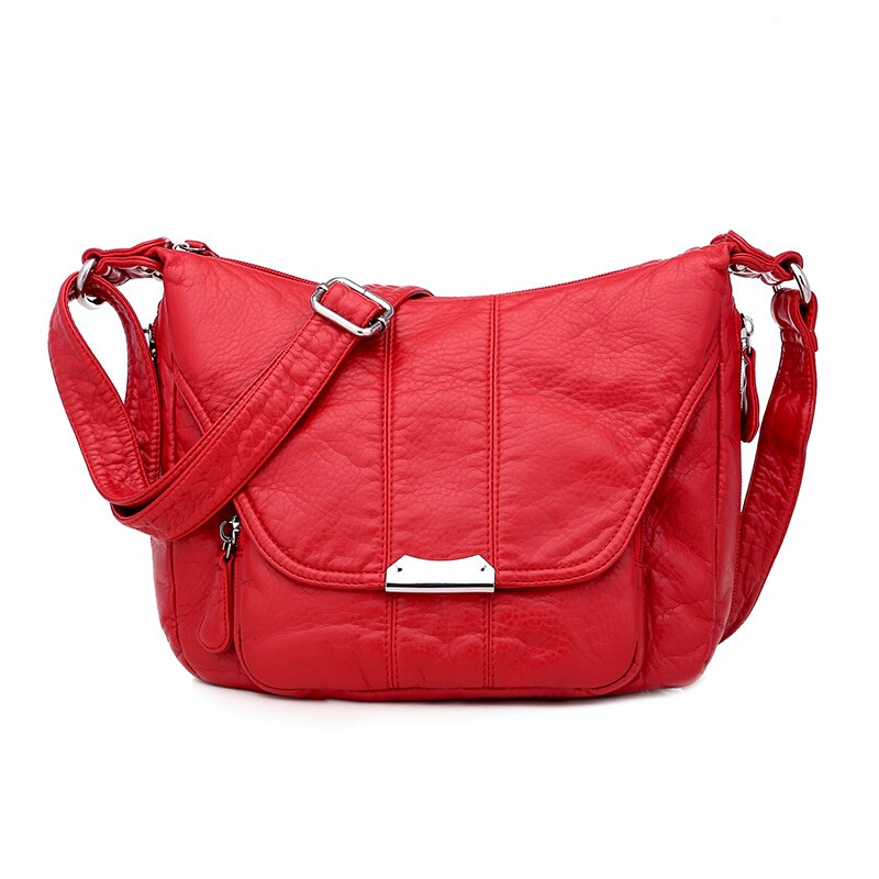 Dames Messenger Bag Grote Zachte Tas Casual Vrouwen Bag Purse Wassen Pu Lederen Schoudertas Handtassen Verstelbare Vrouwen Pocket tas: Red