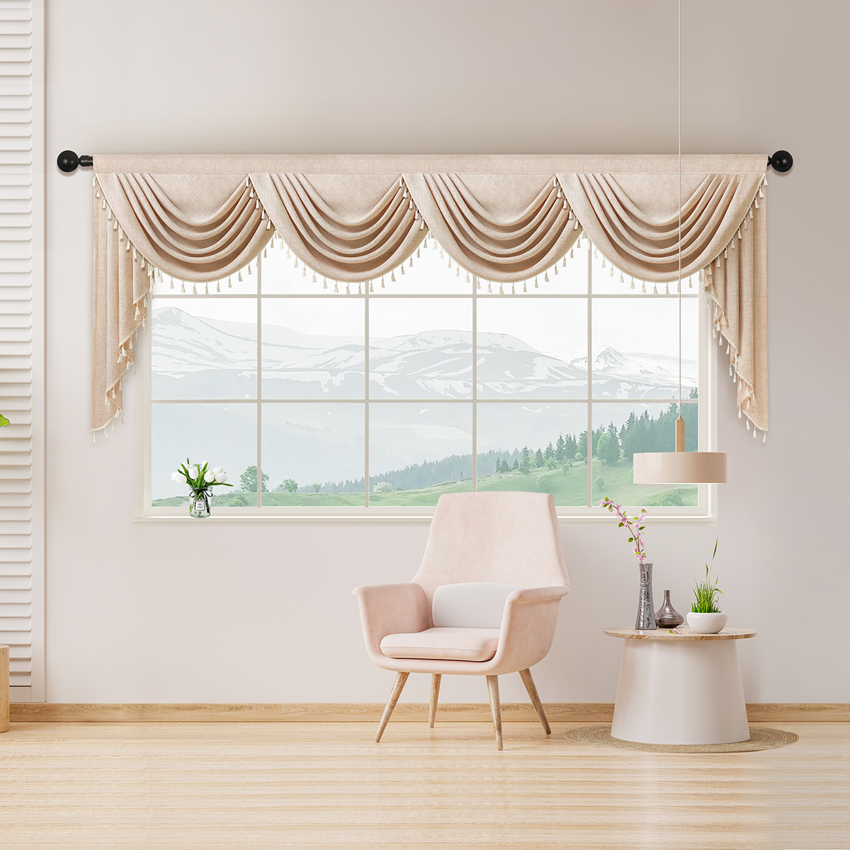 Cortina cenefa de de lujo europeo , con borde de borla, perfecta para cocina, sala de estar, bolsillo para varilla, decoración de habitación, 1 ud.