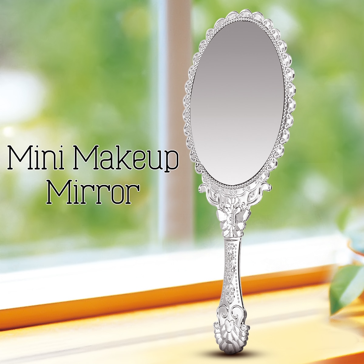 Espejo de plata con mango Vintage para mujer, maquillaje redondo ovalado, espejo de mano, maquillaje de princesa, de belleza