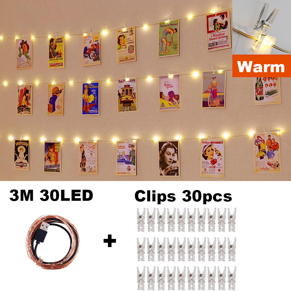 Photo Clip String Lights LED Fairy Lights Picture Clips USB Powered String Light with Clips for Bedroom Christmas Party Decor: WHITE