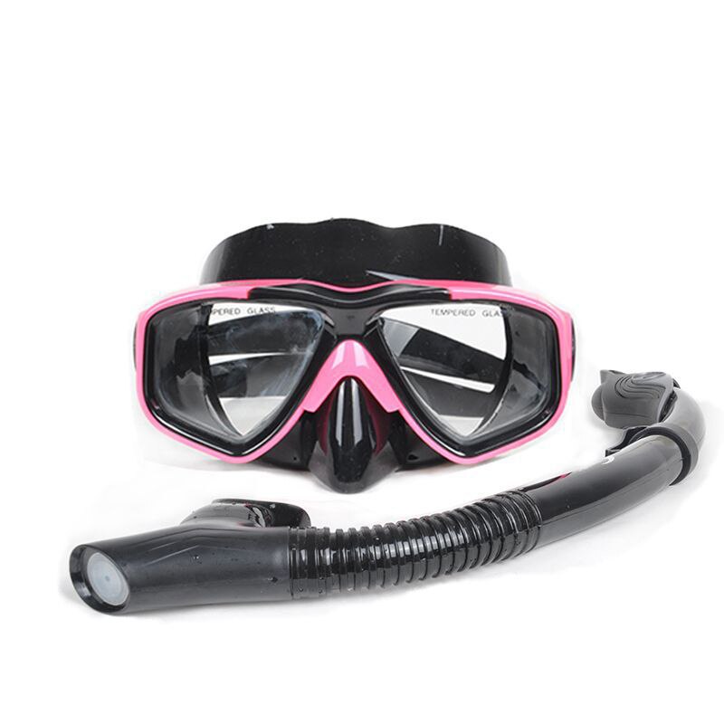 Máscaras de buceo para adultos, falda de silicona, gafas antivaho, equipo subacuático para piscina: Rosa