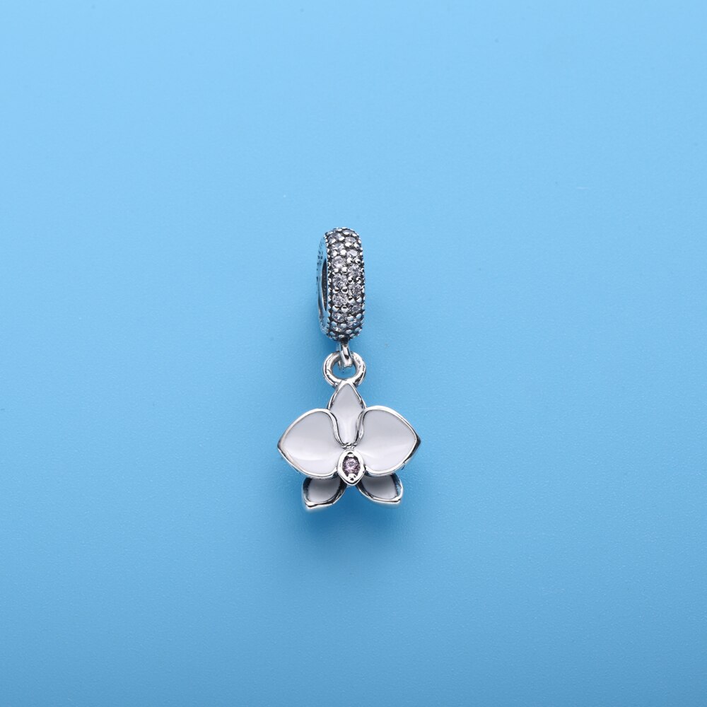 Moonmory Zomer Stijl 925 Sterling Zilveren Witte Orchidee Emaille Bedels Hanger Dangle Fitssnake Armband Diy Sieraden Maken