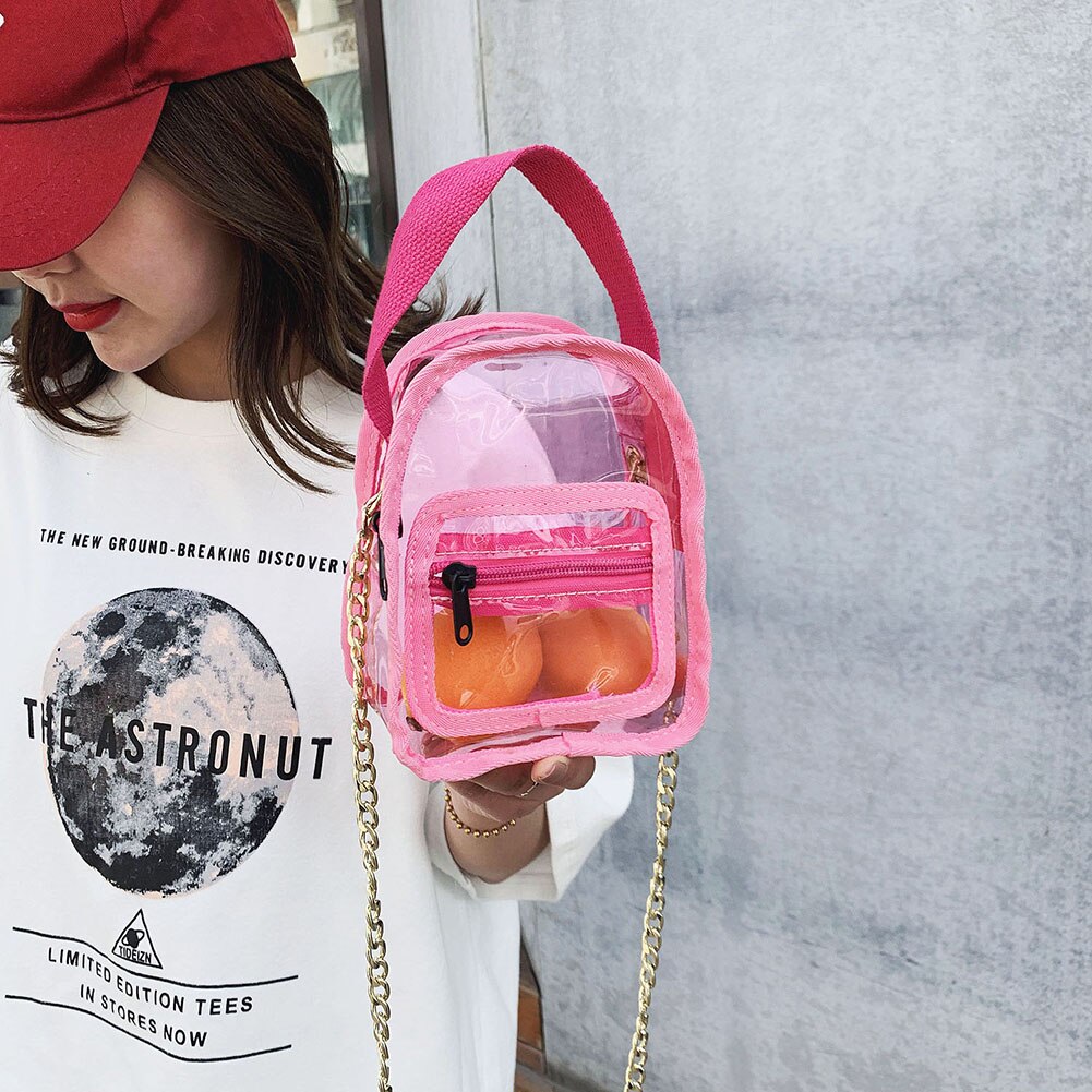 PVC transparente Mujer Crossbody bolsas de mensajero de hombro Jelly pequeña cadena transparente PVC mujeres Messenger Clutch Bag