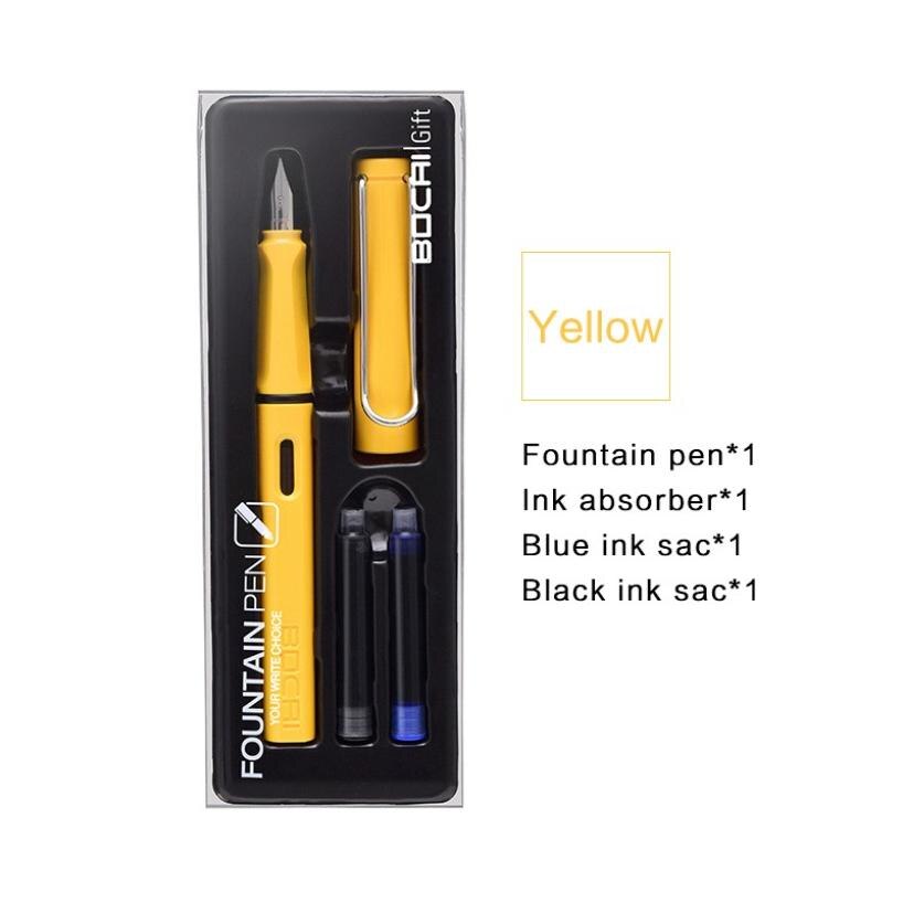 Student-specific replaceable ink sac pen set positive posture calligraphy and calligraphy can be engraved and rich fountain pen: Yellow