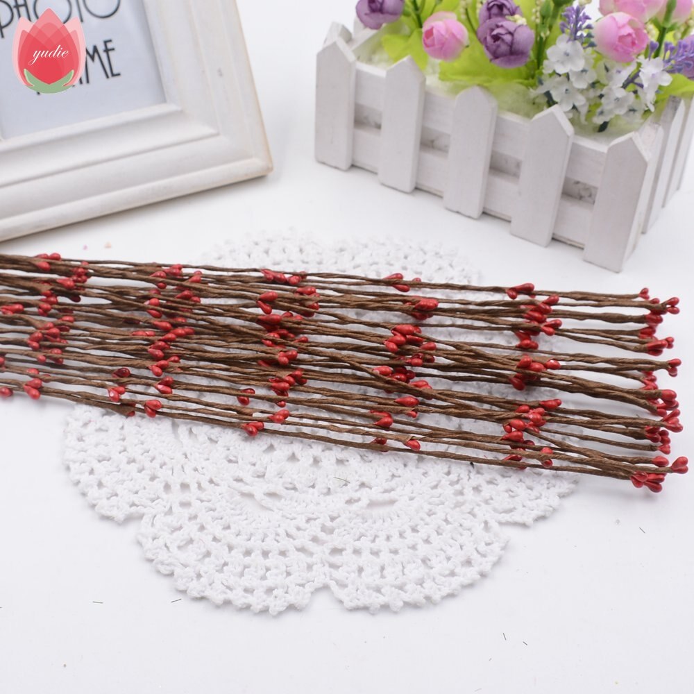 Billig 10 stk 40cm knop kunstige grene blomster jerntråd kviste til bryllup dekoration gør det selv scrapbog håndlavede krans blomster: Rød