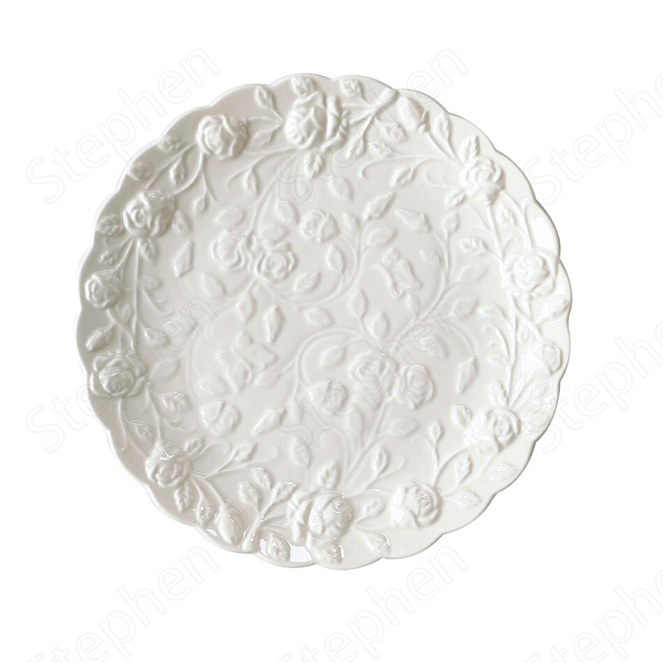 Plato de cerámica artesanal en relieve de rosa, platos decorativos de flores con borde ondulado europeo Vintage, platos de postre, platos de pastel, vajilla de té de la tarde