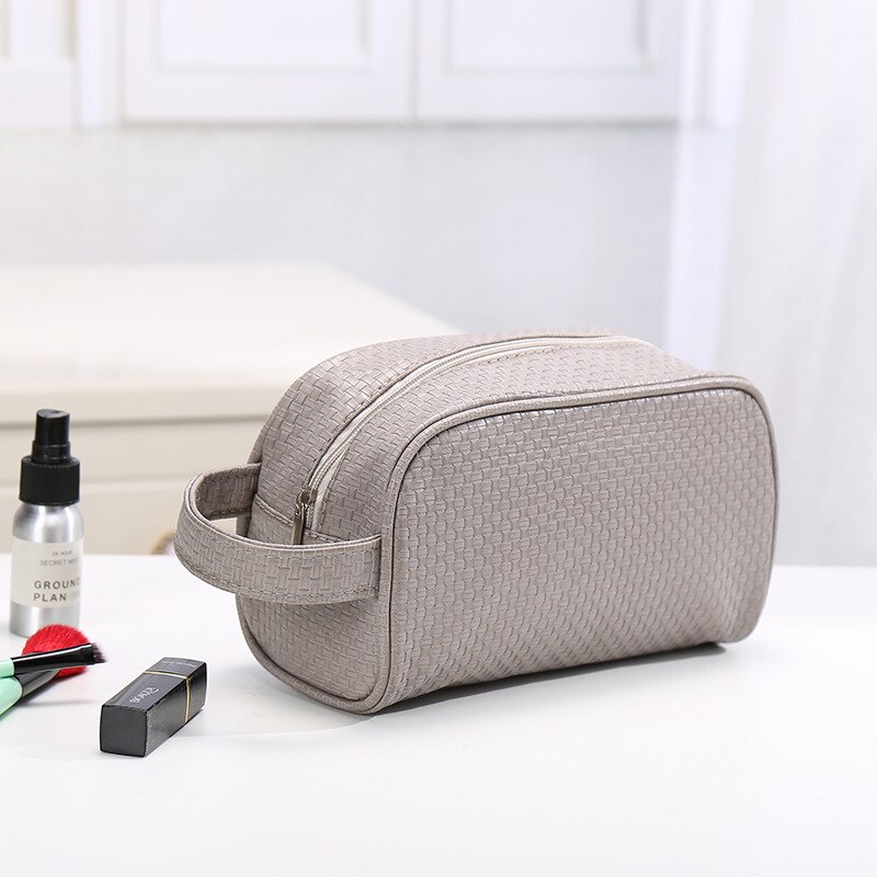 UOSC Waterproof Toiletry PU Bags Leather Travel Cosmetic Bag Organizer Women Makeup Bag Neceser Make up Case Beauty Storage Bags: gray