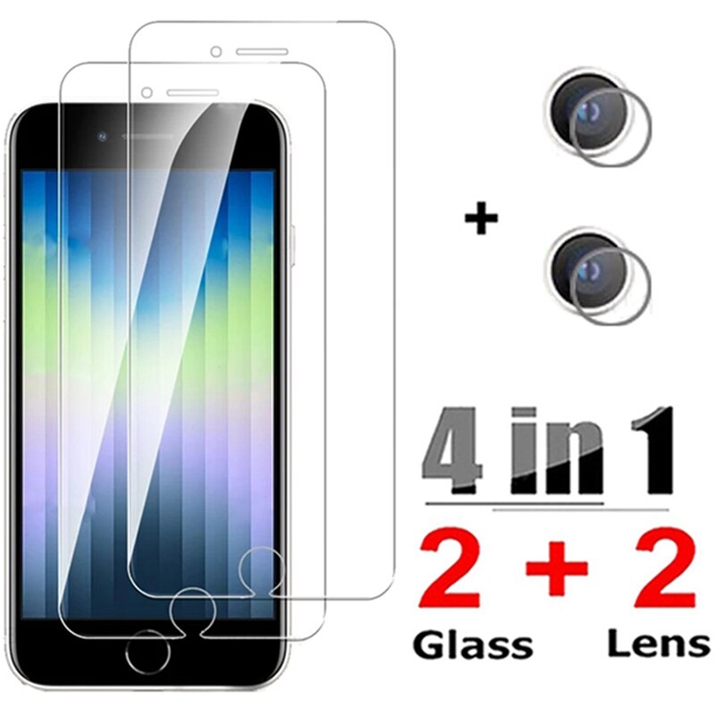 4-In-1 Gehard Glas Voor Iphone Se 2022 Screen Protector Camera Lens Film Voor Telefoon Se SE2 SE3 SE2022 Beschermende Glas