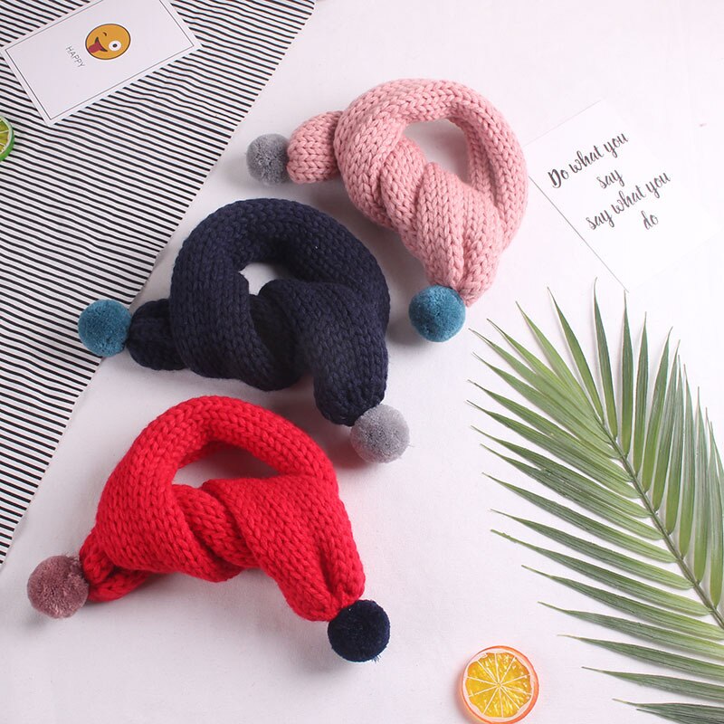 Höst vinter stickad barnscarf med pom pom bollar bebis tjejer halsduk barn pojkar halsduk barn halsvärmare halsduk