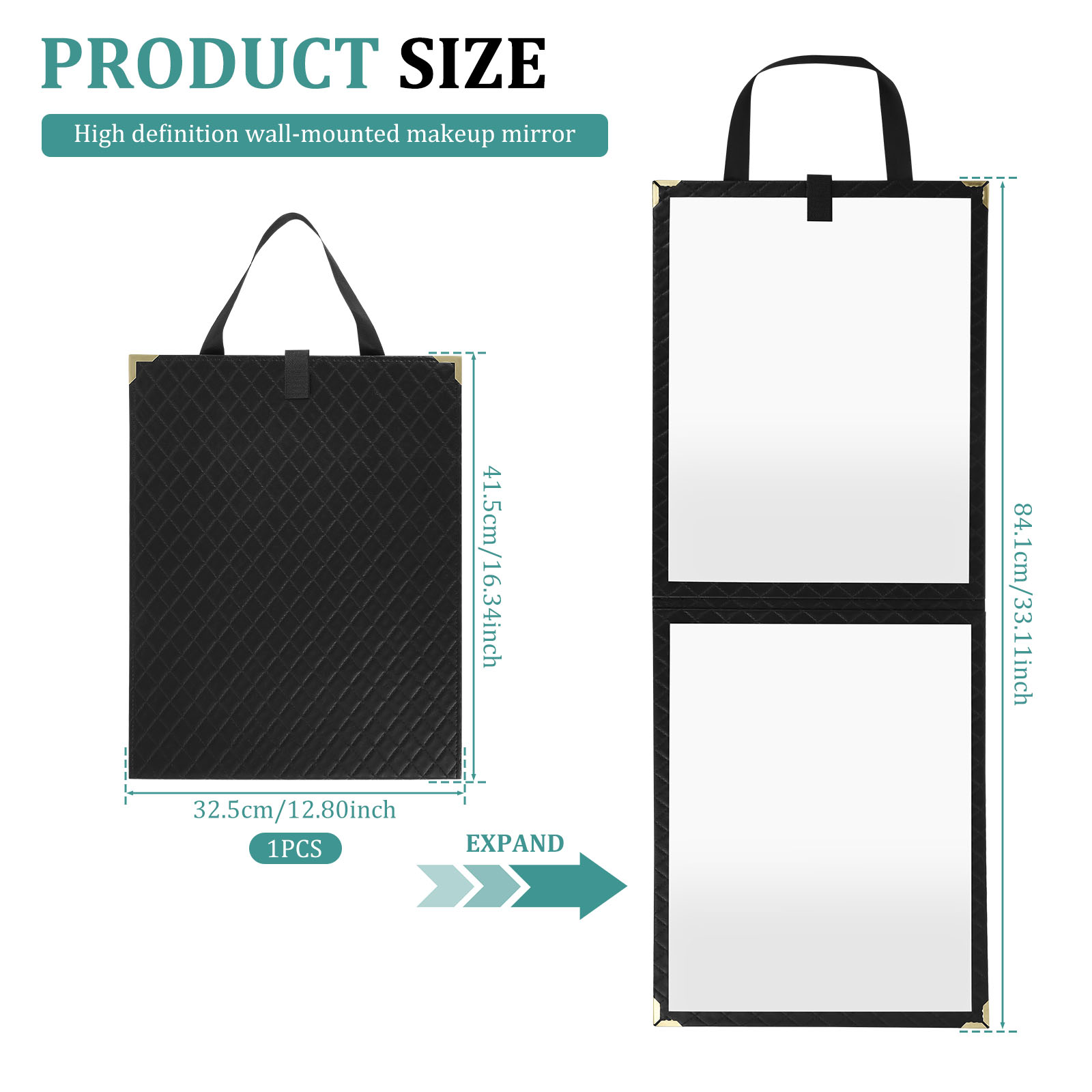 Foldable Full Length Mirror Leather Protection Aluminum Alloy Frame Shatterproof Hanging Mirror for Wardrobe Tent and RV: Default Title