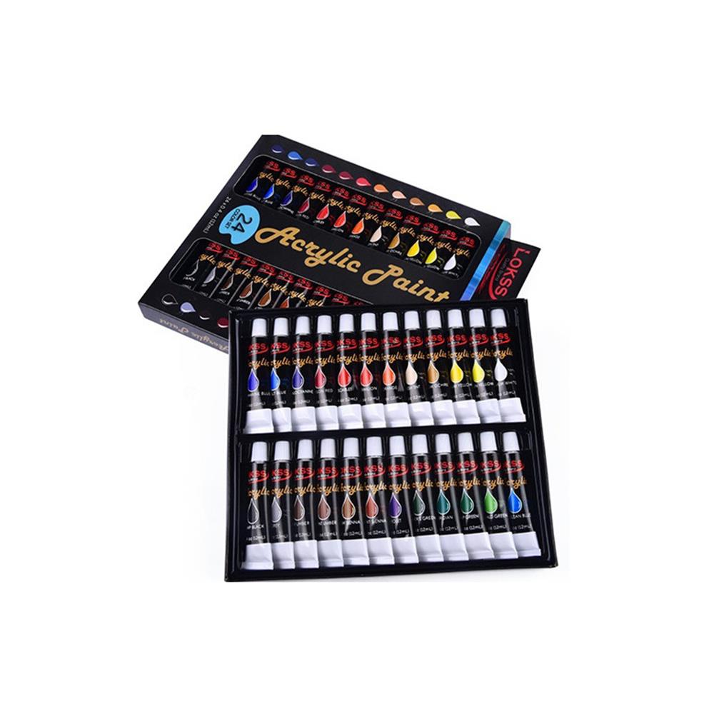 24colors 12ML Waterproof Acrylic Paint Set Painting Pigment Non-Toxic Glass Graffiti Hand Painted for Children and Adults