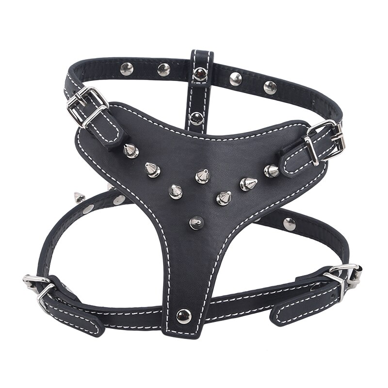 Pu Lederen Spiked Beslagen Hond Harnas Pet Pitbull Verstelbare Harnas Kraag Voor Medium Grote Honden Boxer Bull Terrier: Black