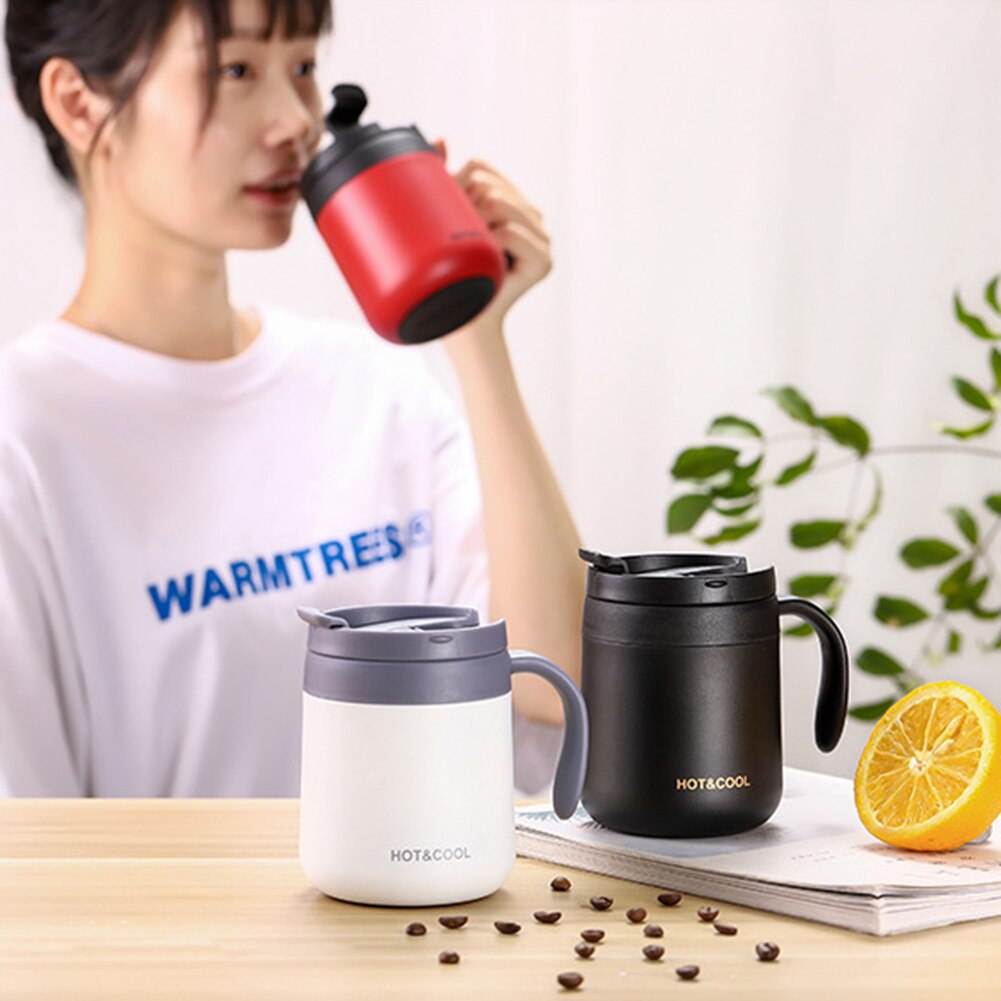 350ml 304 Stainless Steel Vacuum Flask with Handle Lid Portable Coffee Cup &amp; Cool Thermos Cup Business Style for Men Office