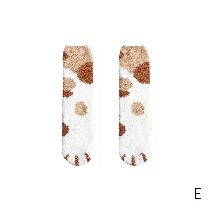 1 par koral fleece sokker fodspor kattepote mønster søvn varm vinter sokker fløjl tegneserie plus batch tykke sokker  e1 o 8: E