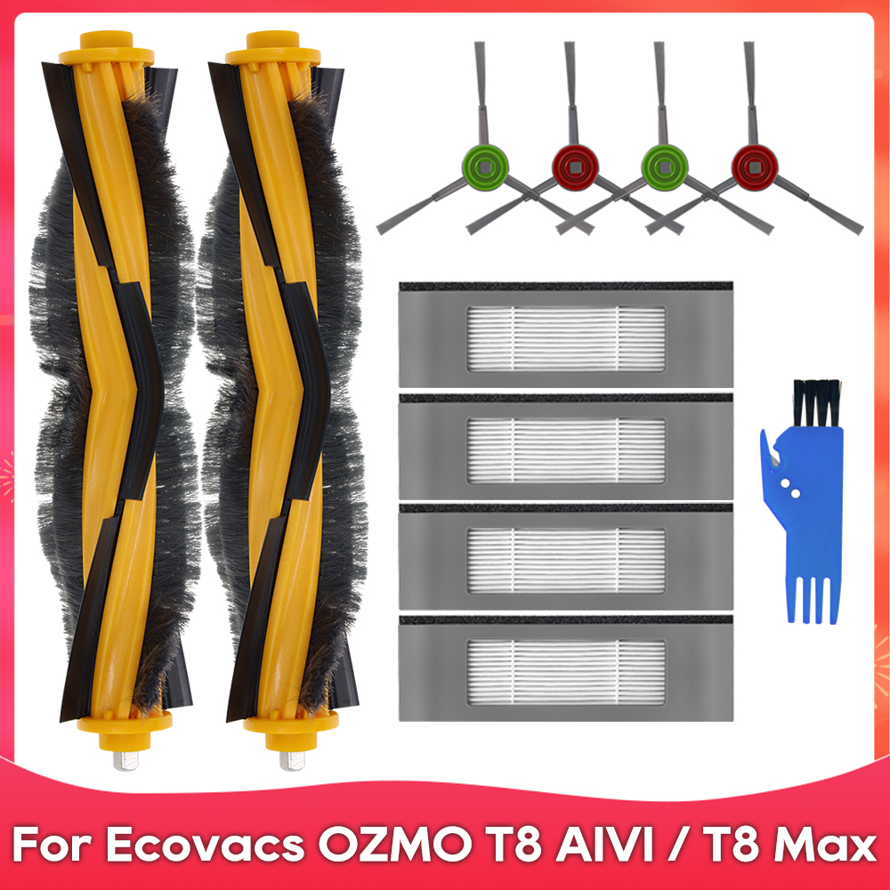 Passend für Ecovacs DEBOT OZMO T8+ / T8 AIVI / T8 Max / N8 Plus / N8 Profi Rolle Seitliche Bürste Filter Mopp Staubbeutel Zubehörteile: Licht Gelb