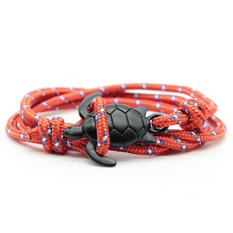Pulsera de tortuga de mar Paracord hecha a mano para hombre y mujer, brazalete de vikingo con cuerda multicapa, joyería: Red