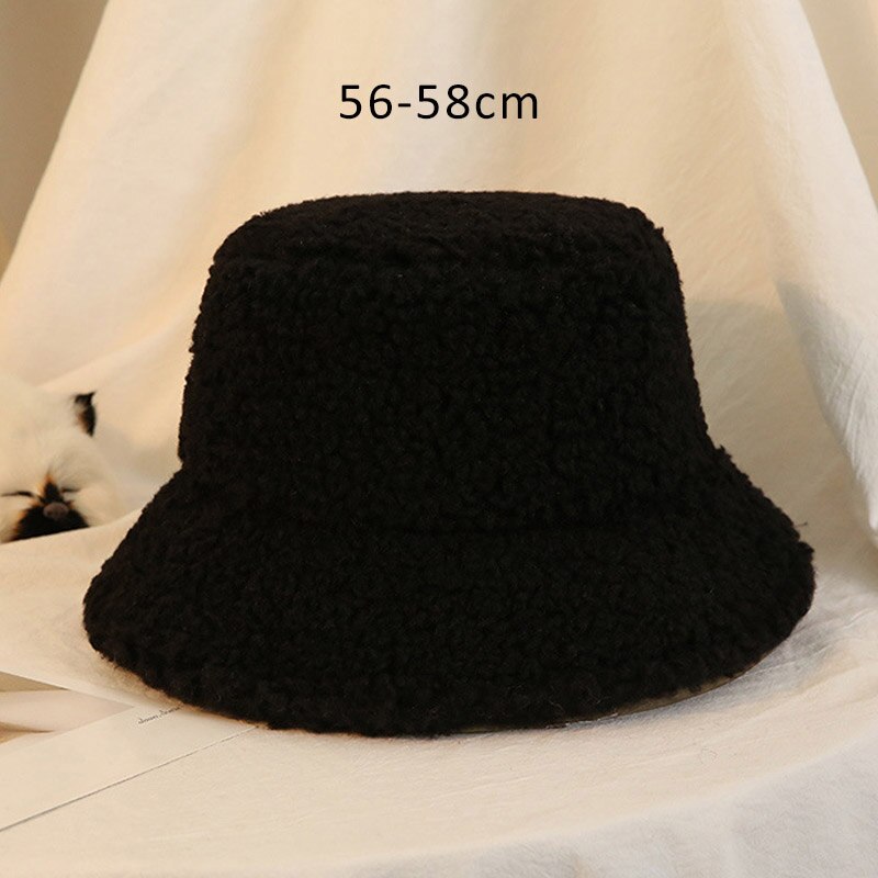 Pure Color Japanese Style Hat For Men Women Unisex Bucket Hats Keep Warm Autumn Winter Fisherman Hat Artificial Fur Caps: Black