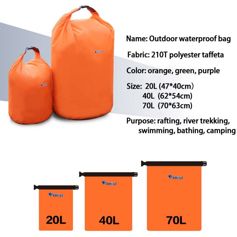 Bærbar 20l 40l 70l vandtæt taskeopbevaring tørpose kano kajak rafting sport udendørs camping rejsesæt udstyr