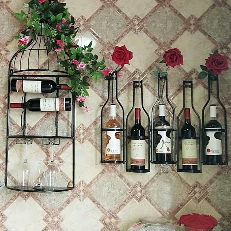 Style industriel américain fer suspendu casier à vin matériel barre de sécurité maison salon barre comptoir tenture murale casier à vin vieux cra