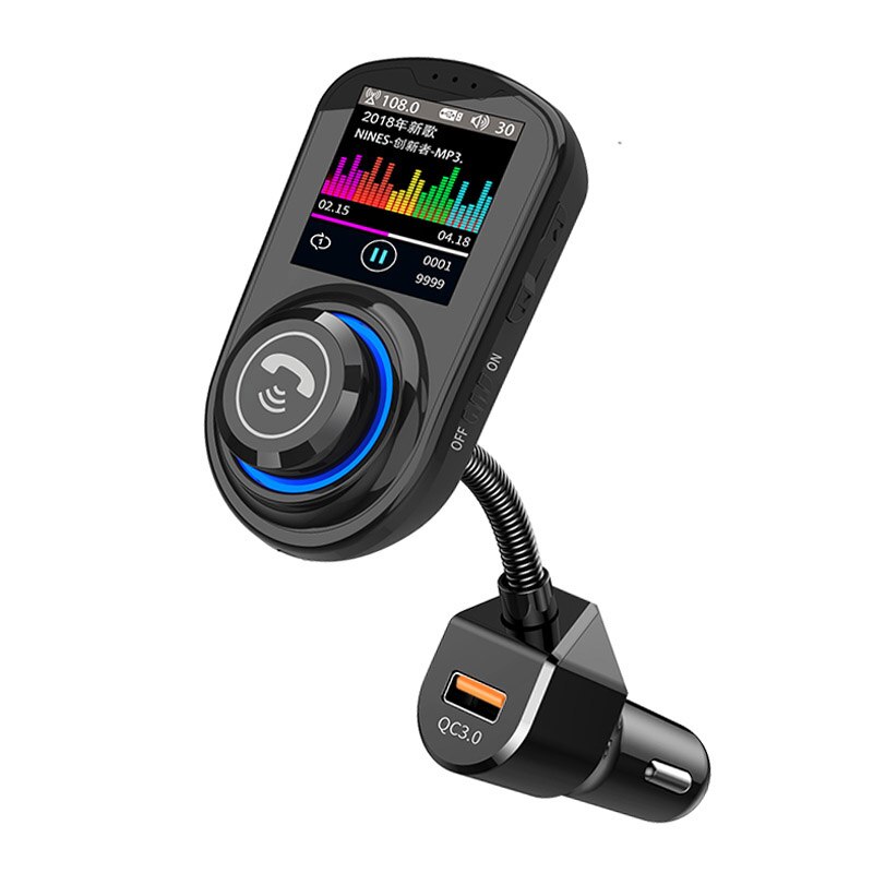 JaJaBor Bluetooth Car Kit 1.8 inch Color LCD Screen QC3.0 Car Charger Handsfree FM Transmitter Bluetooth 5.0 Car MP3 Player