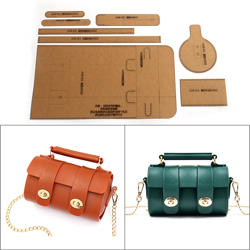 1Set DIY Kraft Paper Template Lovely Shoulder Bag Cylinder Bag Leather Craft Pattern DIY Stencil Sewing Pattern 20*10cm