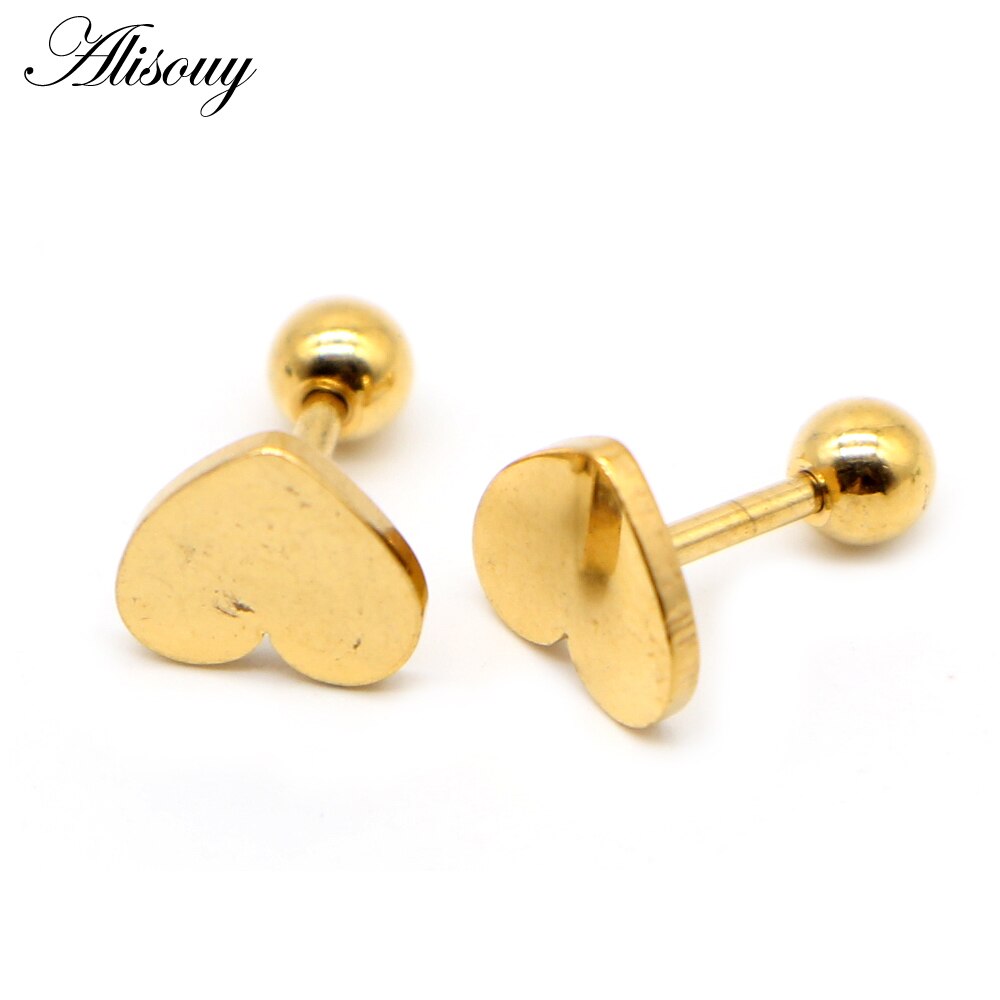 Alisouy 2Pcs Rvs Oorbellen Kleine Engagement Minimalistische Hart Liefde Stud Goud Zilver Kleur Stud Oorbellen Leuke: Gold / Width 6mm