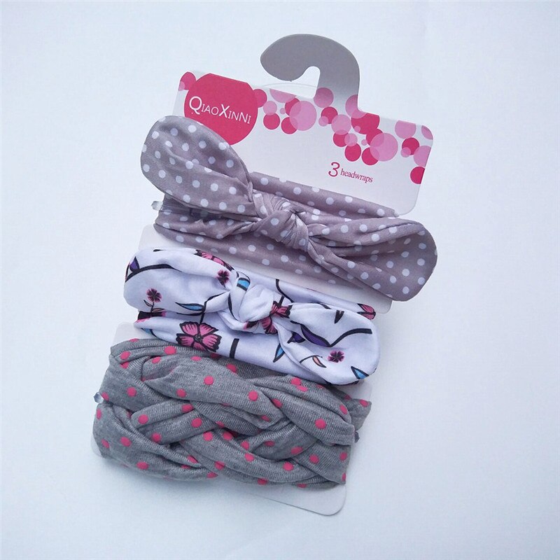 impostato 3 Accessori Capelli Bambina - fascia turbante Orecchie Coniglio Fiocco - Cotone Floreale Elastico: R12T