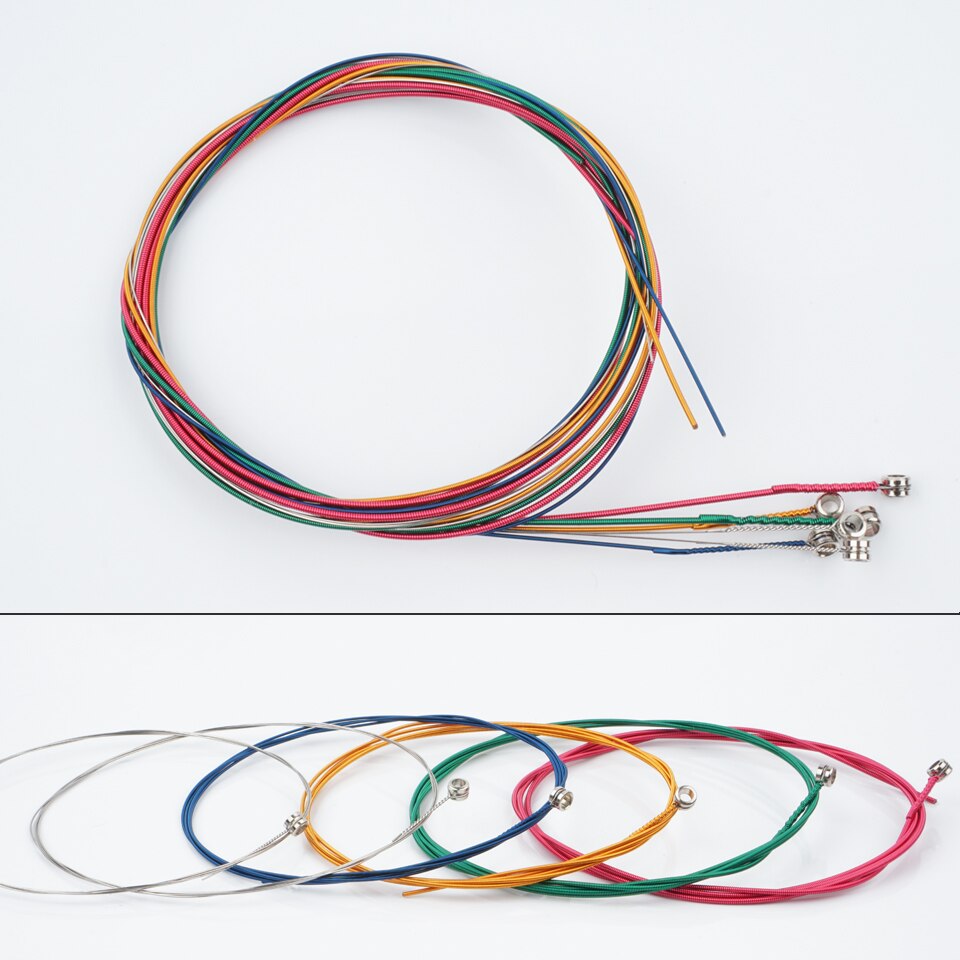 1 set van 6 regenboogkleurige gitaarsnaren voor akoestische folkgitaar, klassieke gitaar, meerkleurige akoestische gitaren, zeshoekig