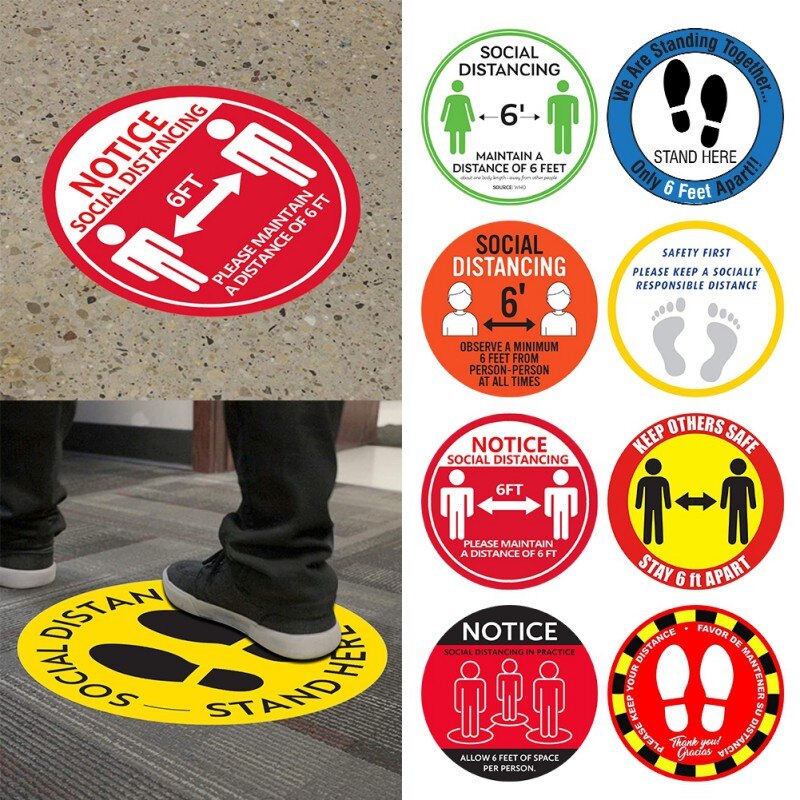 Social Distancing Floor Decals Safety Floor Sign Marker poster Maintain 6 Foot Distance Anti-Slip, Commercial Grade 11' Round