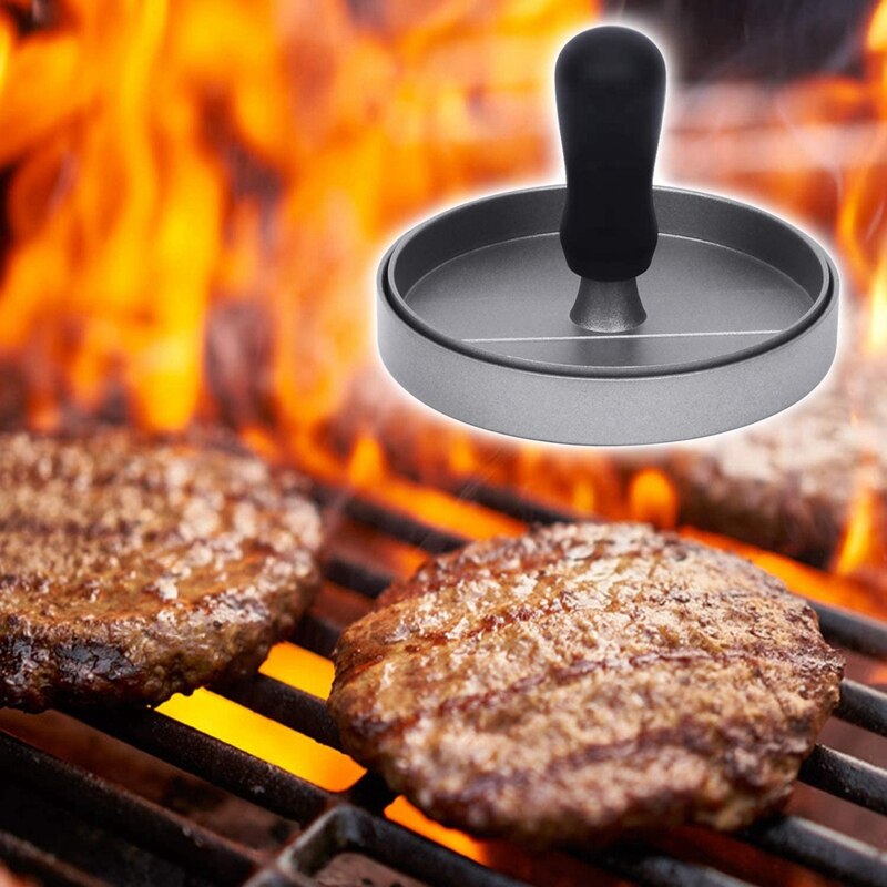 Burgerpress med 100 ark vaxpapper, aluminium non-stick bbq patty mögel med avtagbart handtag, köttbiff hamburgare
