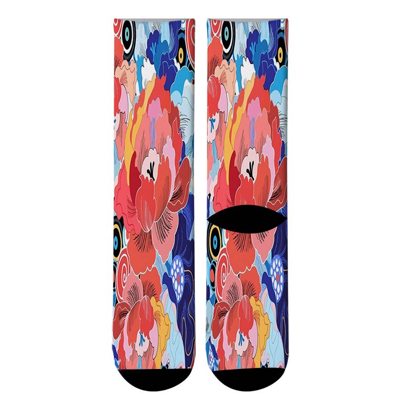 3D Printed Japanese Colorful Paint Crew Socks Men Japanese Ukiyoe Long Socks Paint Wave Flowers Men's Dress Tube Socks