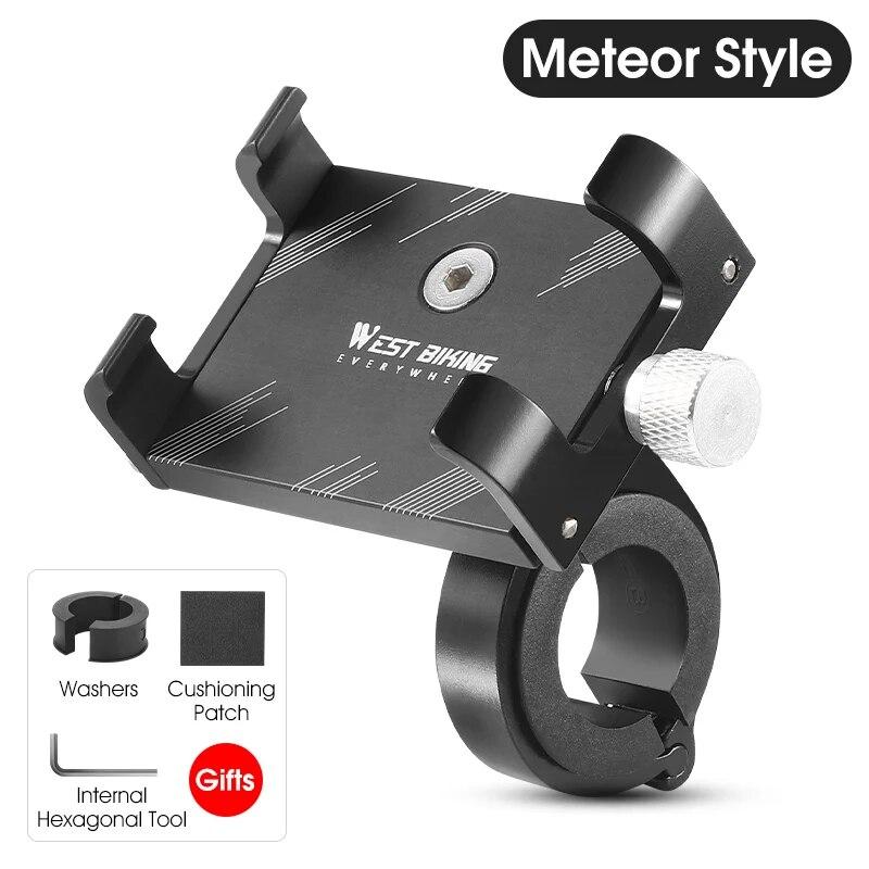 Soporte de teléfono para ciclismo WEST BIKING, soporte ligero de aleación de aluminio para manillar de bicicleta, soporte para teléfono, accesorios para bicicleta de montaña y carretera: BLANCO